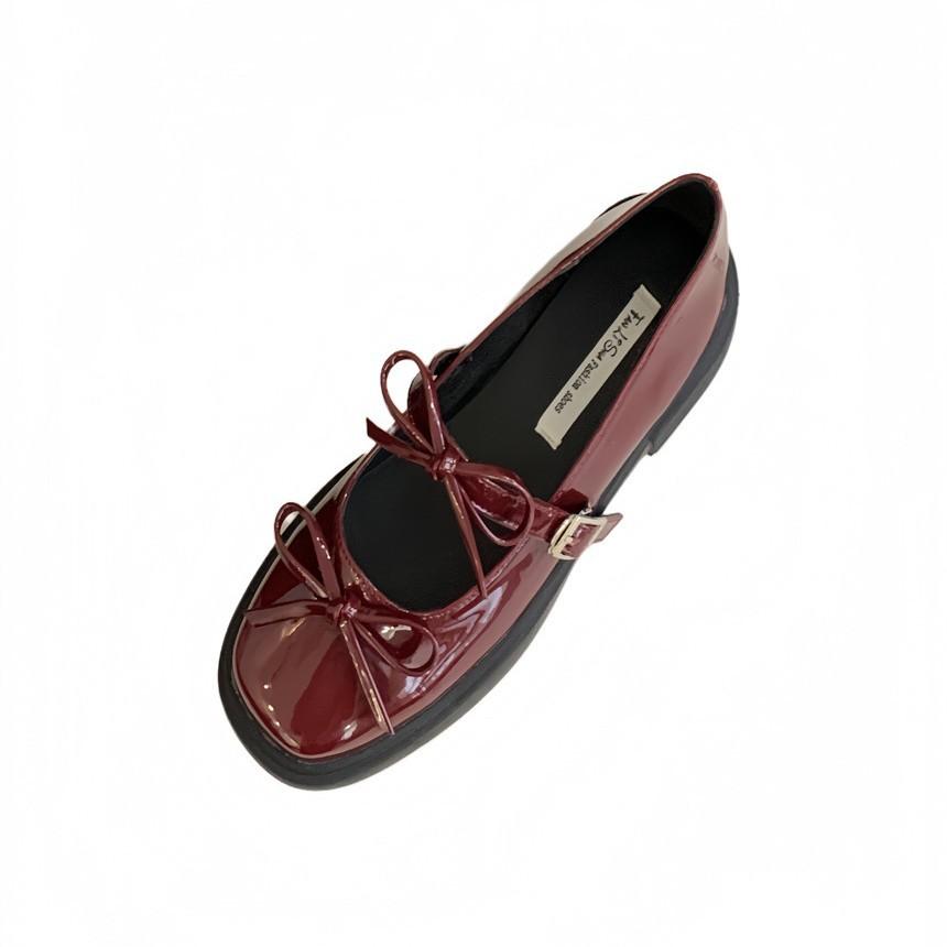 Fashion cute retro bow round head platform small leather shoes women's 2025 new spring and summer with skirt Mary Jane shoes
