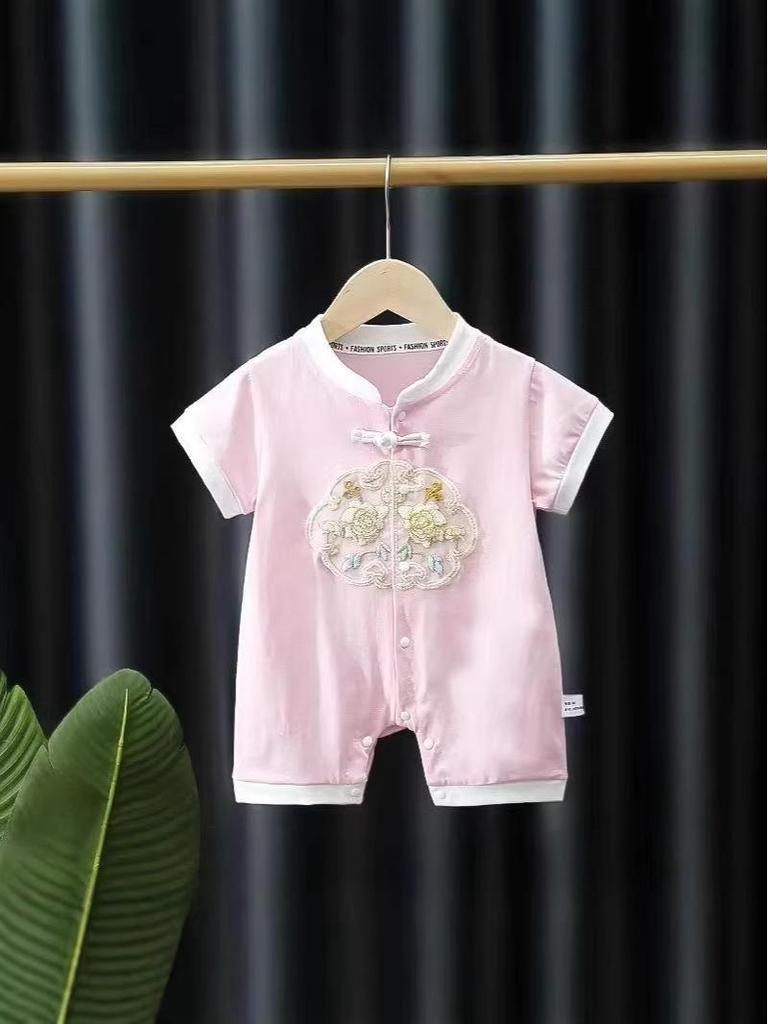 Infant & Toddler Chinese Style Summer Bodysuit - Short Sleeve, Thin Newborn Crawling Outfit
