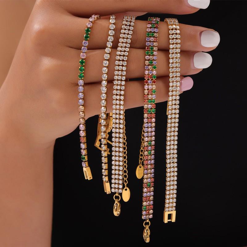 Elegant French-Inspired Tennis Bracelet With Full CZ Stone Setting Geometric Design Titanium Steel 18K Gold Plated Women