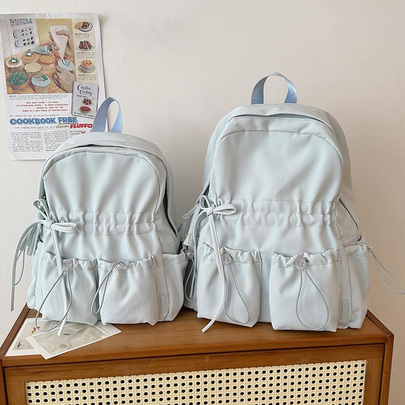 Schoolbag Student Schoolbag Pleated Bag Female Travel Lightweight Cute Bow Schoolbag Junior High School Girls College Student Backpack