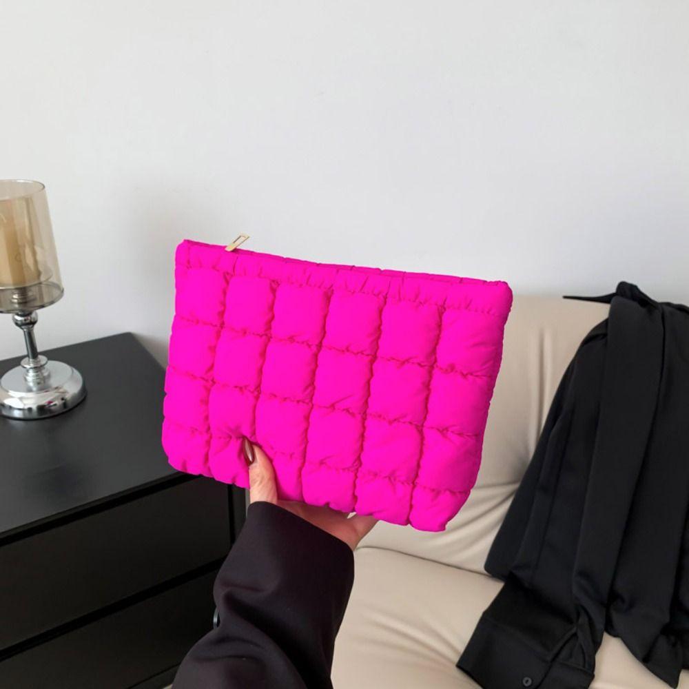 Puffy Cotton Clutch Bag Storage Bag Cosmetic Bag Portable Quilted Padded Makeup Bag  Women