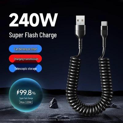 Spyruoklinis ištraukiamas dvipusis C tipo į Lightning laidas, skirtas Huawei ir iPhone 16