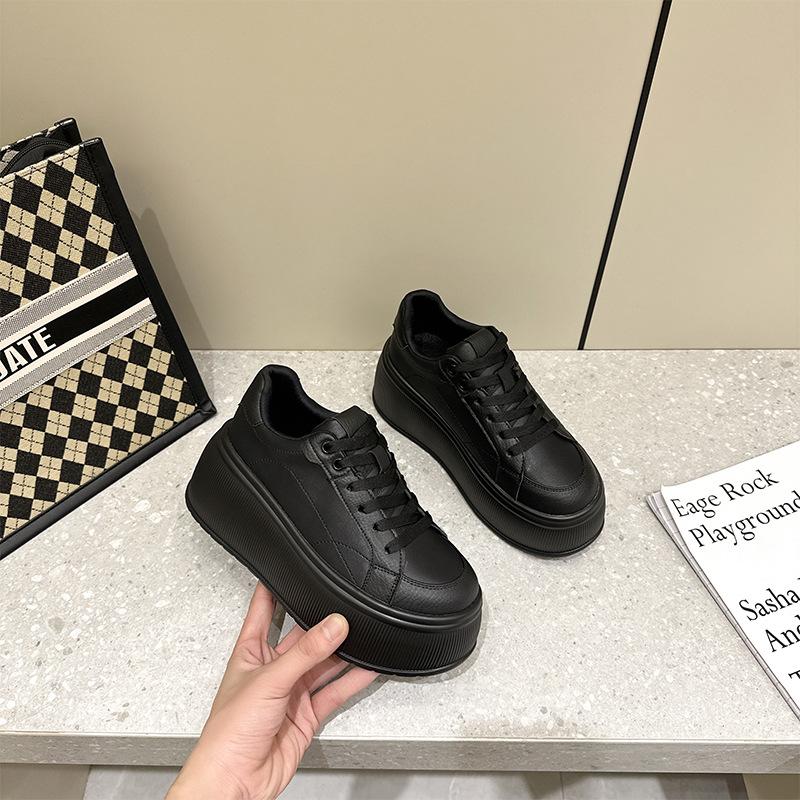 Pantofi albi mici cu talpă groasă, pantofi sport casual noi de primăvară pentru femei, pantofi muffin, pantofi de damă cu șireturi pentru placă, cu înălțime mică