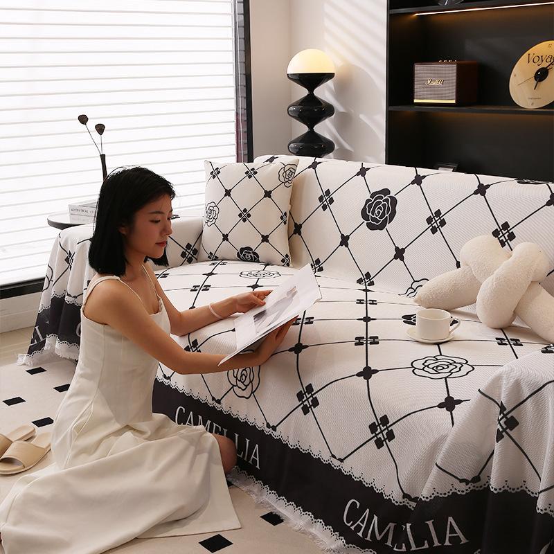 New Ice Silk Camellia Sofa Cushion Universal Cover High-end Sofa Cover Sofa Cover Four-season Universal Sofa Towel