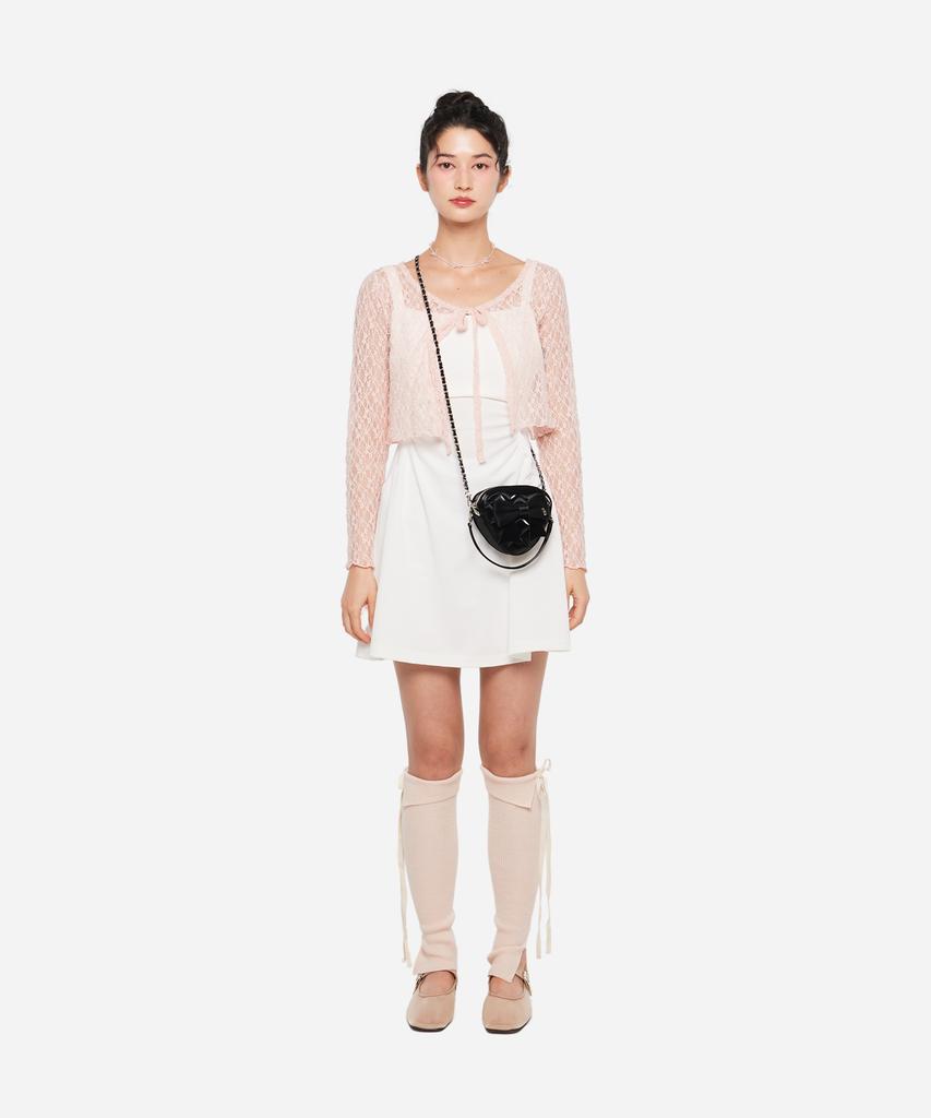 Twofoursix [Detachable Ribbon] Heart Chain Ribbon Cross Bag - Black Heart Chain Ribbon Crossbody Tote Bag