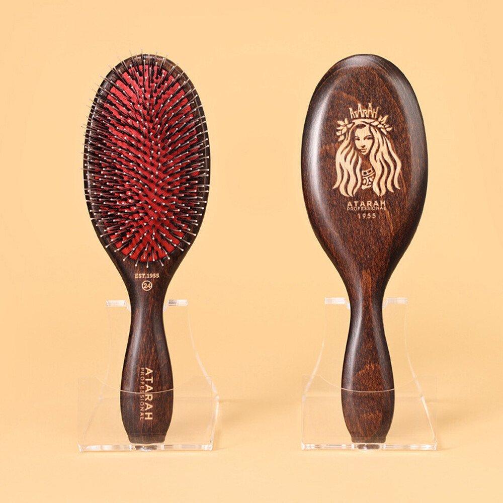 Atarah Donmokushion Wooden Round Boar Bristle Hairbrush