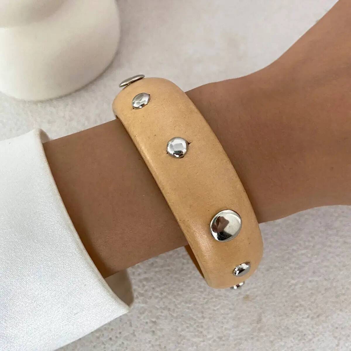 IngeSight.Z Vintage Wooden Round Star Rivet Wide Bangles Women Ethnic Style Geometric Chunky Charm Bracelets Wristband Jewelry