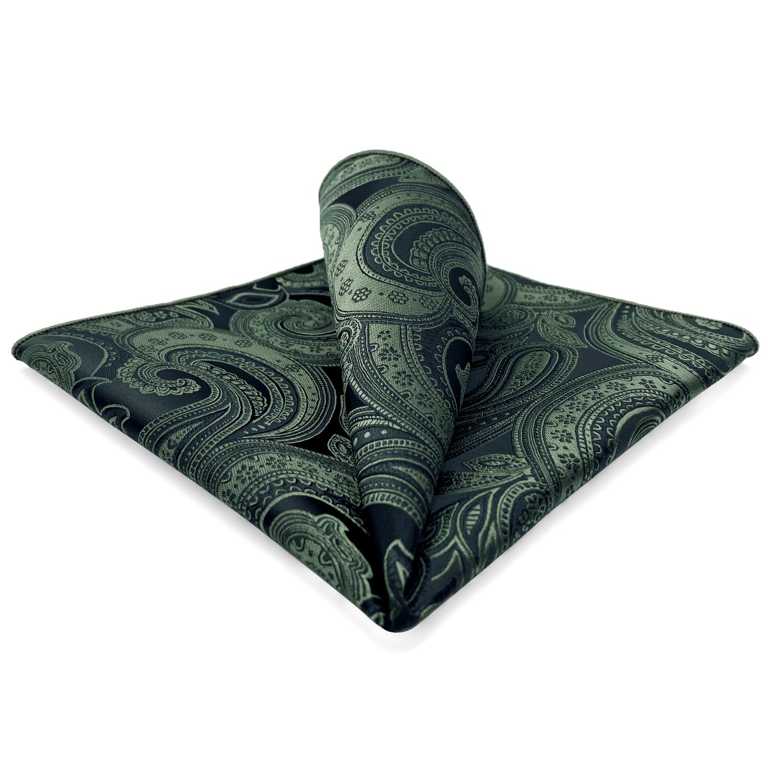 

SHLAX&WING Matching Pocket Square, 32cm Extra Large, Paisley Pattern, Dark Green Silk