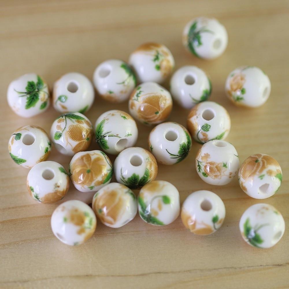 30pcs/set Flowers Printed Loose Beads Creative Chinese Style Beads  Woven Necklaces