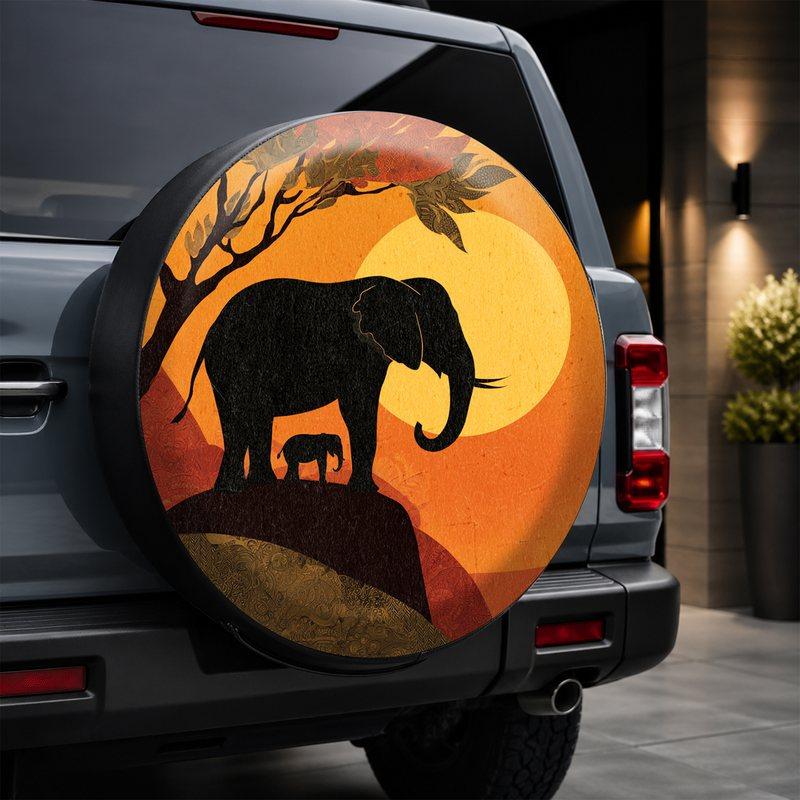 1pc, Retro Artistic Elephant And Sunset Landscape Printed Car Tire Cover, Vehicle Tire Protection Decor Utility Item, Aesthetic And Durable, Easy to I