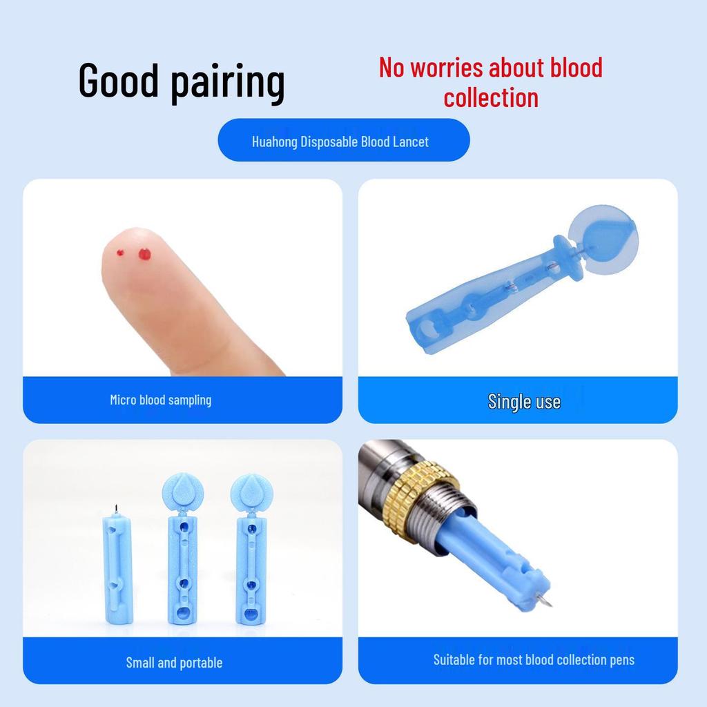 Huahong 28G Blood Lancet, 50pcs - Disposable for Glucose Meter and Collection Pen