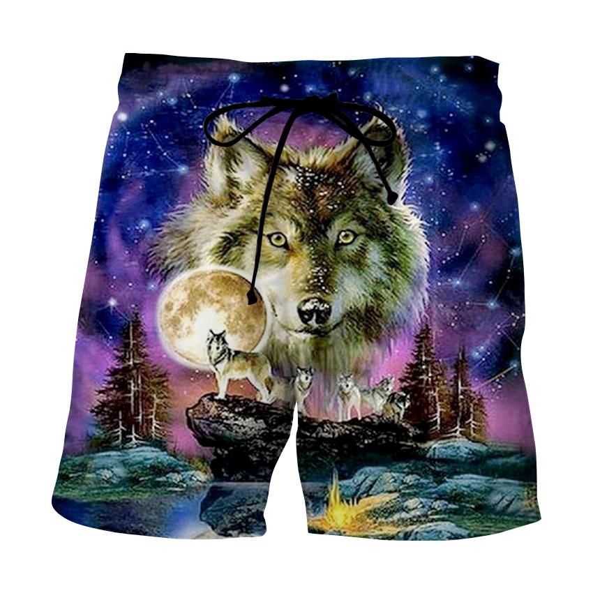 Mens Summer Beach Board Shorts Beach Boxer Trunks 3D Wolf Print Boardshorts Men Casual Short Bermudas Masculina