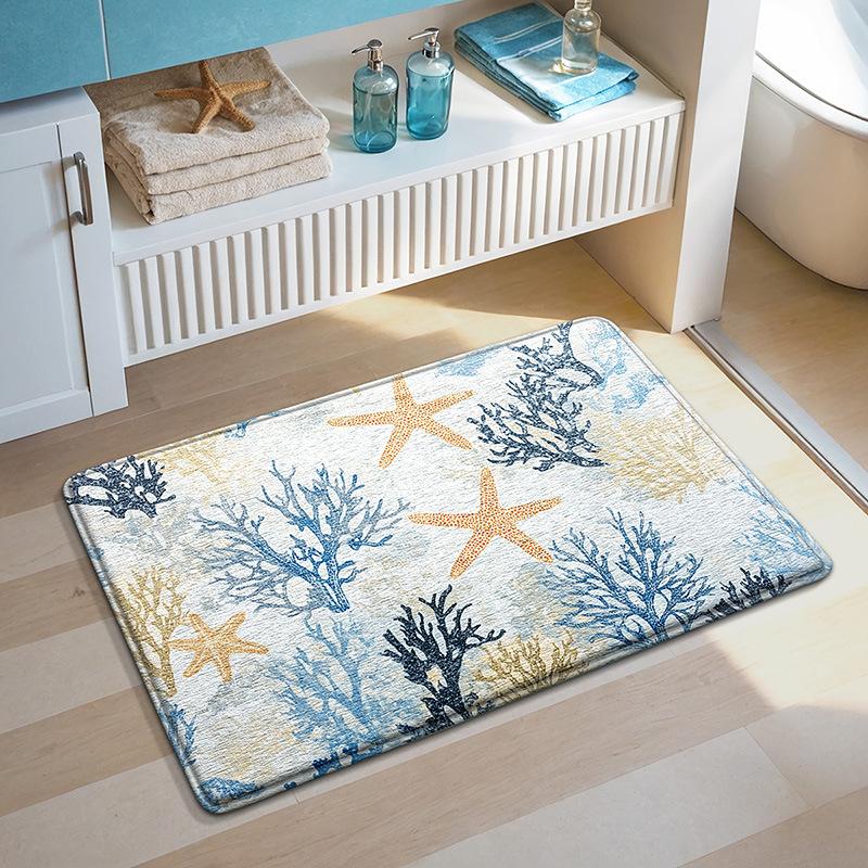 Badezimmermatte im Meeres-Design - Ultraweicher Schwammteppich - Schnelle Absorption & Schnelltrocknend - Rutschfest & Hautfreundlich - Badezimmerdekoration