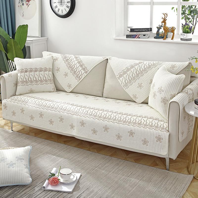 Pure Cotton Sofa Cushion for All Seasons, Cotton Fabric Non-slip Cushion Cover, Simple Modern Set Cover, Seat Cushion All-inclusive