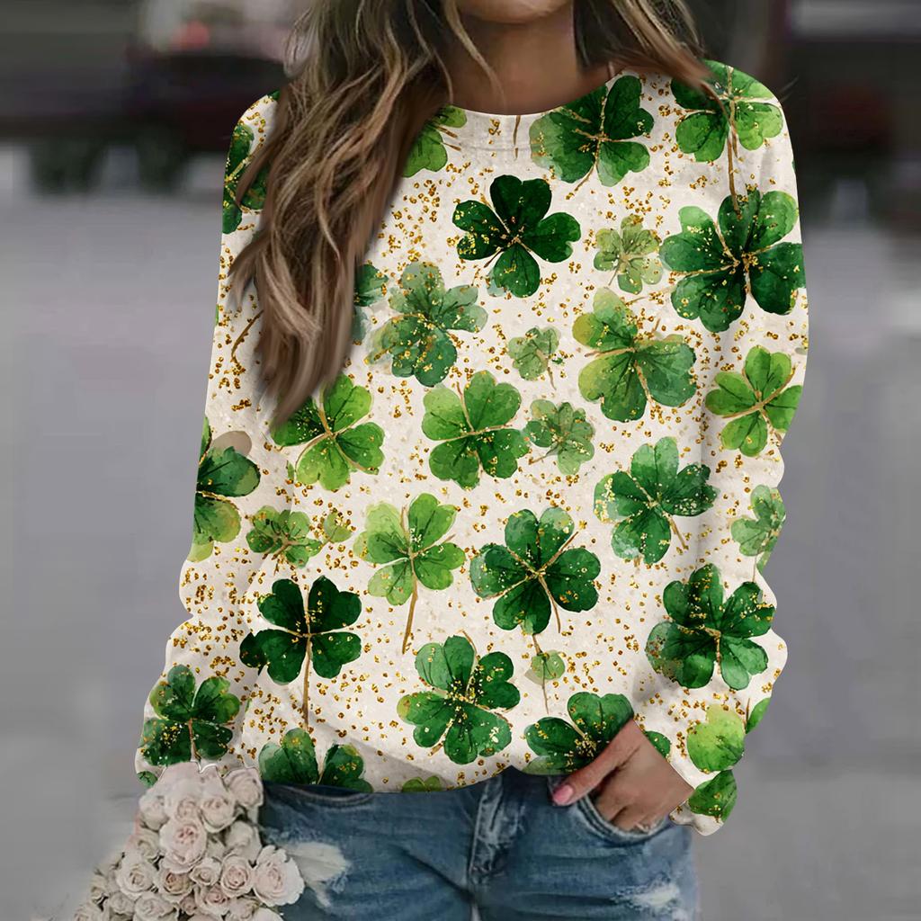 Women's Fashion Casual Long Sleeve Printed Neck Sweatshirt Top