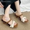 Fashion Square Toe Slippers Women High Heels Sandals Shoes 2025 Trend Summer Dress Open Toe New Casual Pumps Chunky Sandalias De Mujer