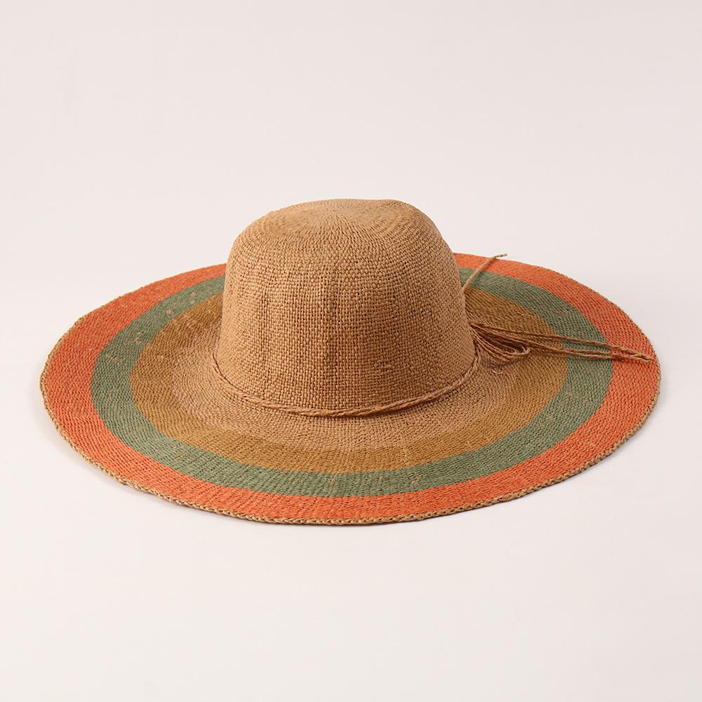 Hot Sale Wide Brim Striped Panama Spring/Summer Couple Sun Hat Beach Vacation Sun Hat Straw Hat