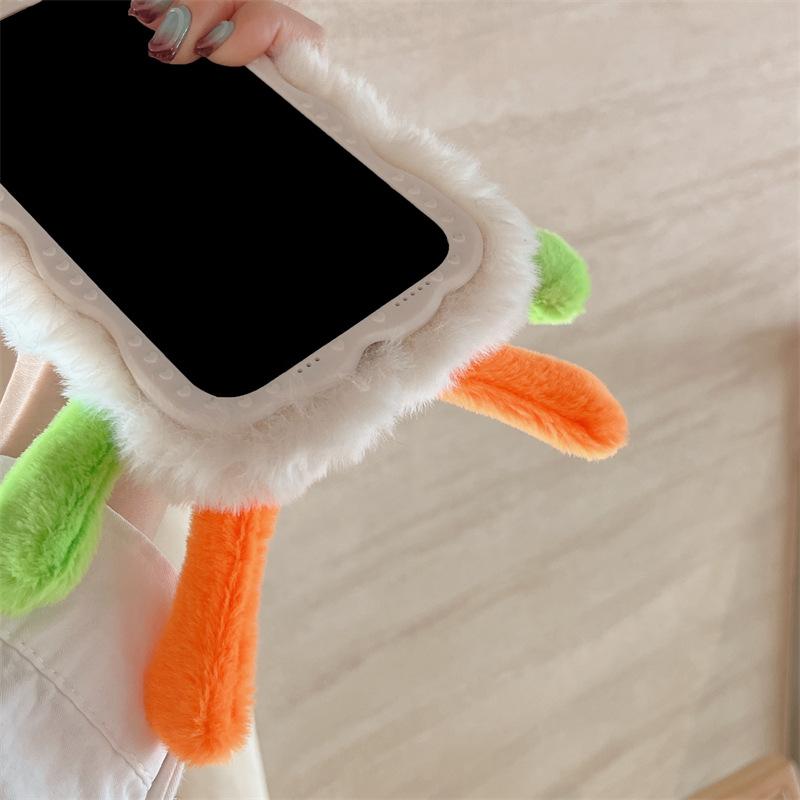 Dopamin Apfel 15 Plüsch Cartoon Puppe Handyhülle mit Halterung - Niedliches Silikon Anti-Fall Design