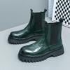 Neue Chelsea Boots für Herren Grün Schwarz Lackleder Runde Zehen Slip-On Schuhe für Männer mit Größe 38-44 Stiefeletten