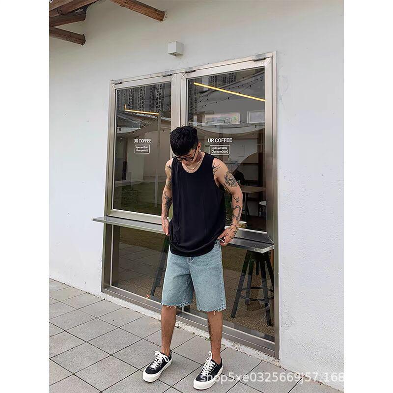 Men's American Basketball Ice Silk Tank Top - U-Neck, Sleeveless, Loose Fit, Ribbed Undershirt