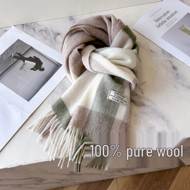 100% Reine Wolle Blauer Karoschal - Warmer, Vielseitiger Halswärmer für den Winter