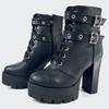 FOREADA Women Ankle Boots Round Toe Buckle Thick High Heels Zipper Lace-up Platform Short Boots Ladies Fashion Shoes Autumn Winter 44
