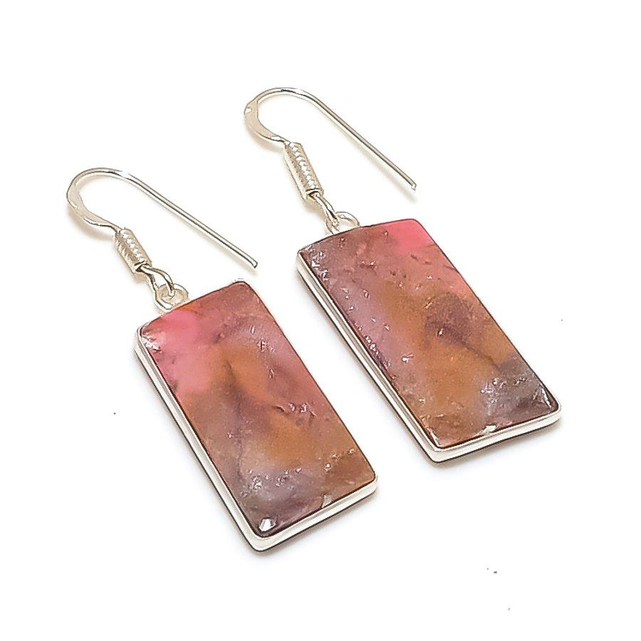 Natural Red River Jasper Gemstone 925 Sterling Silver Jewelry Earring 1.77  AE-12104