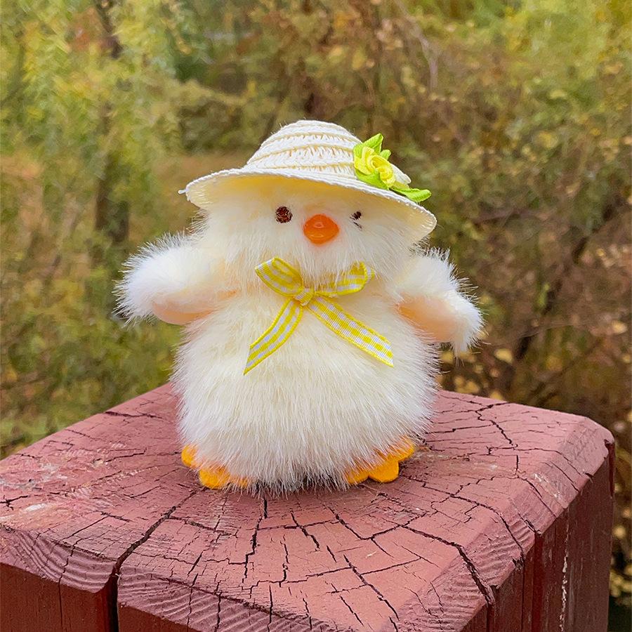 

Cartoon Simulation Straw Hat Plush Stuffed Small Bird Doll Toy Cute Bow Chubby Bird Plush Doll Bag Hanging Keychain Kids Gift жовтий