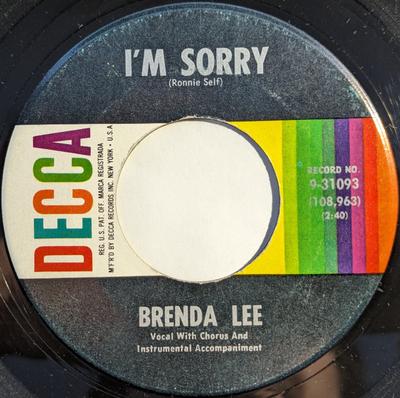 7inch Record BRENDA LEE - I'm Sorry / That's All You Gotta Do 931093 Decca 1960 US Rock Used