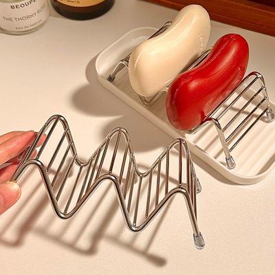 Stainless Steel Wave Soap Holder - Bathroom Storage Drain Rack