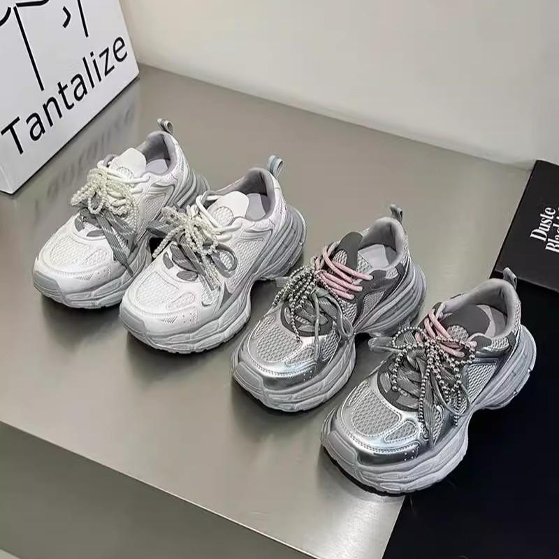 Premium Versatile Pearl Platform Paris Dad Shoes Women's 2025 Spring Small Height Increase Lightweight Casual Sports Shoes