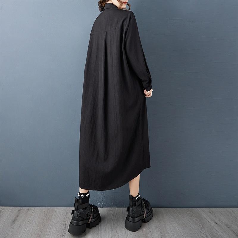 Long sleeve Plus size vintage Black new in dresses for women casual loose Spring autumn shirt dress