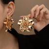 Creative Retro Metal Wind Stud Earrings Personalized Glossy Heavy Industry Flower Earrings Trend Exaggerated Light Luxury Earrings