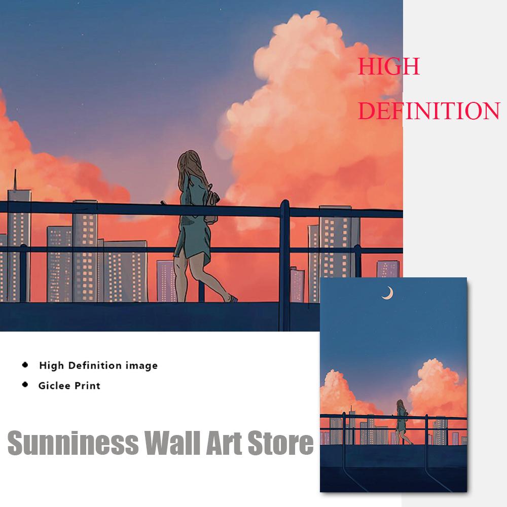Comics Posters Kyoto City Walk Town Prints Cartoon Japan View Street Landscape Painting Wall Art Pictures for Living Room Decor