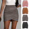 Suede Solid Color Hip-hugging Skirt Autumn and Winter Pleated Irregular Zipper Skirt for Women