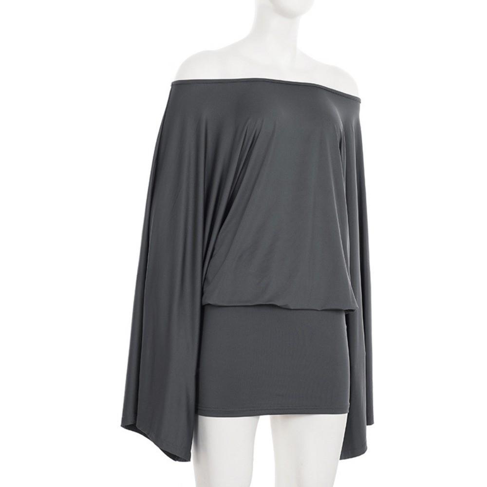 Long Sleeve Bodycon Dress Slim Fit Batwing Sleeve Dress Stretchy Off Shoulder Dress  Spicy Girl