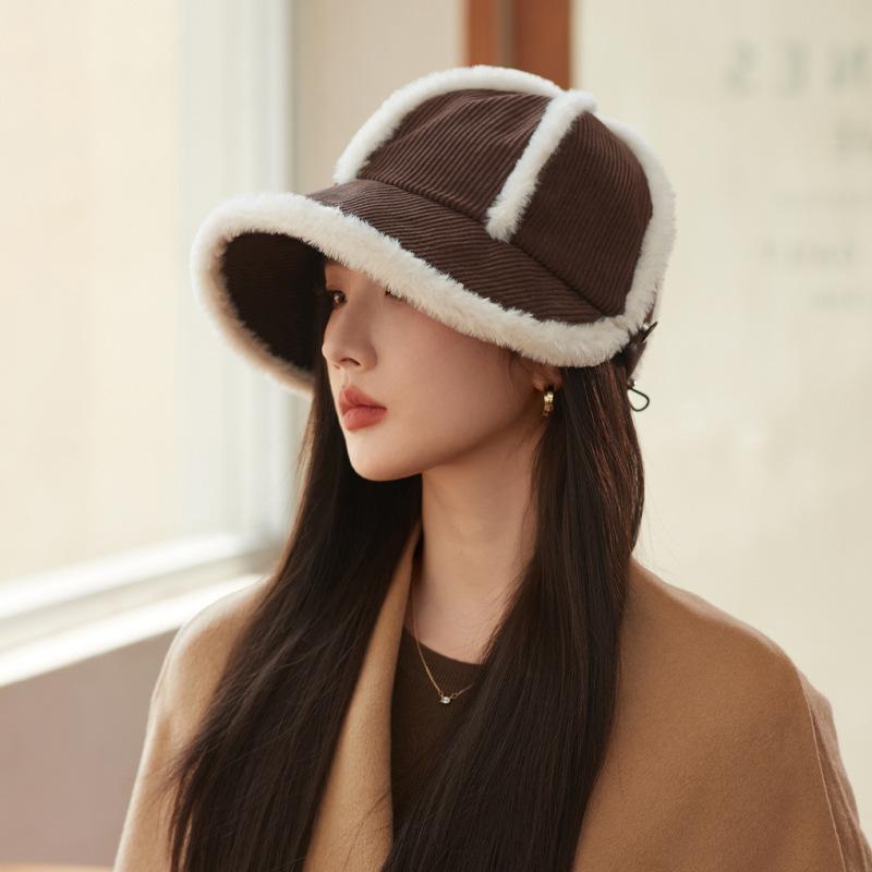 Winter Hat Women's Japanese Plush Big Head Circumference Octagonal Hat Plush Warm Face Small Cap Tide