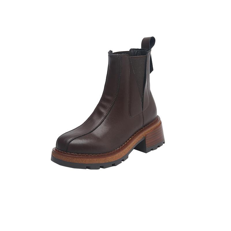 Small size velvet leather Martin boots women's casual thick-soled inner height-increasing cigarette boots women's retro one-pedal women's shoes
