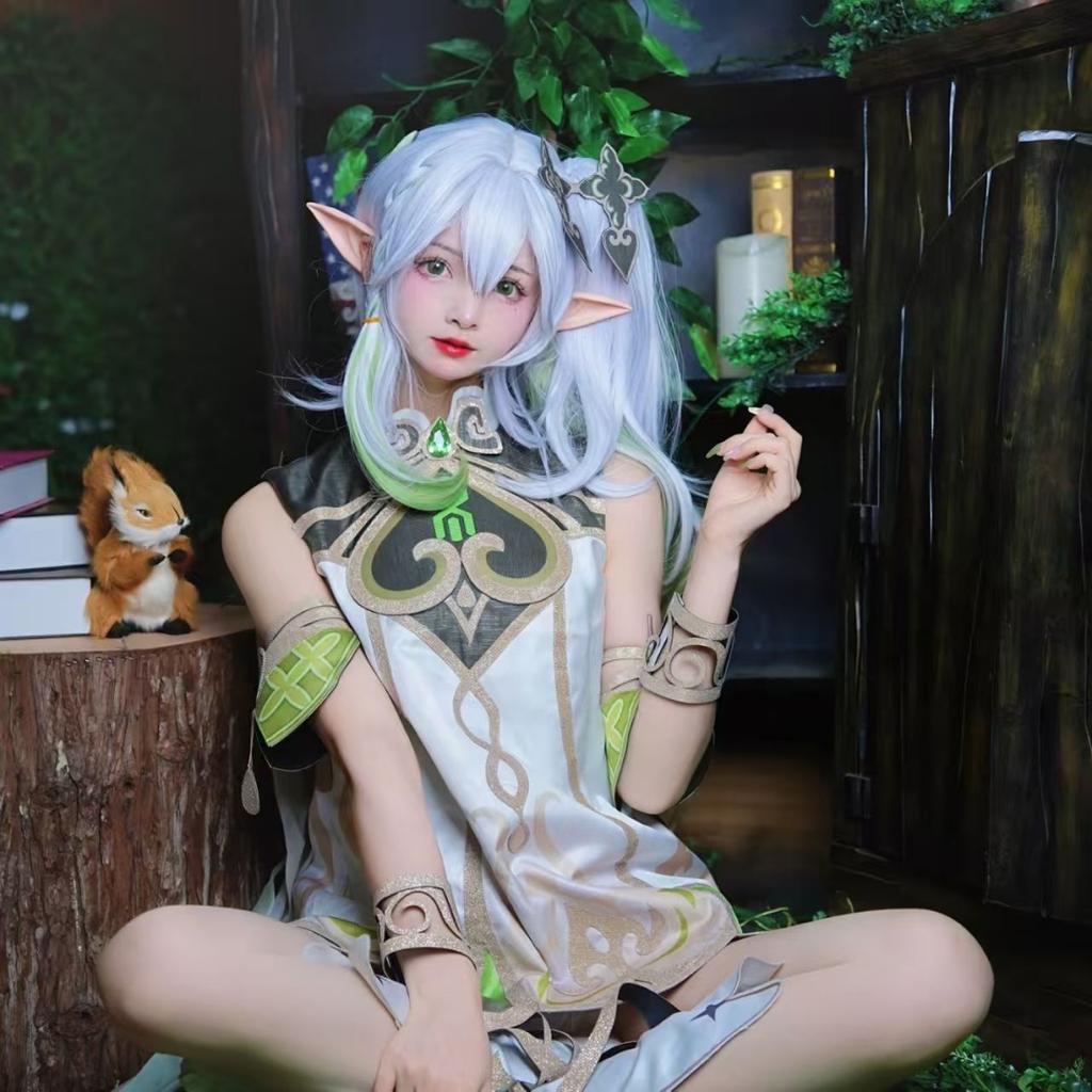 Nahida Cosplay Costume Lesser Lord Kusanali Full Set Dress Ears Wig Nahida Outfits for Comic Con