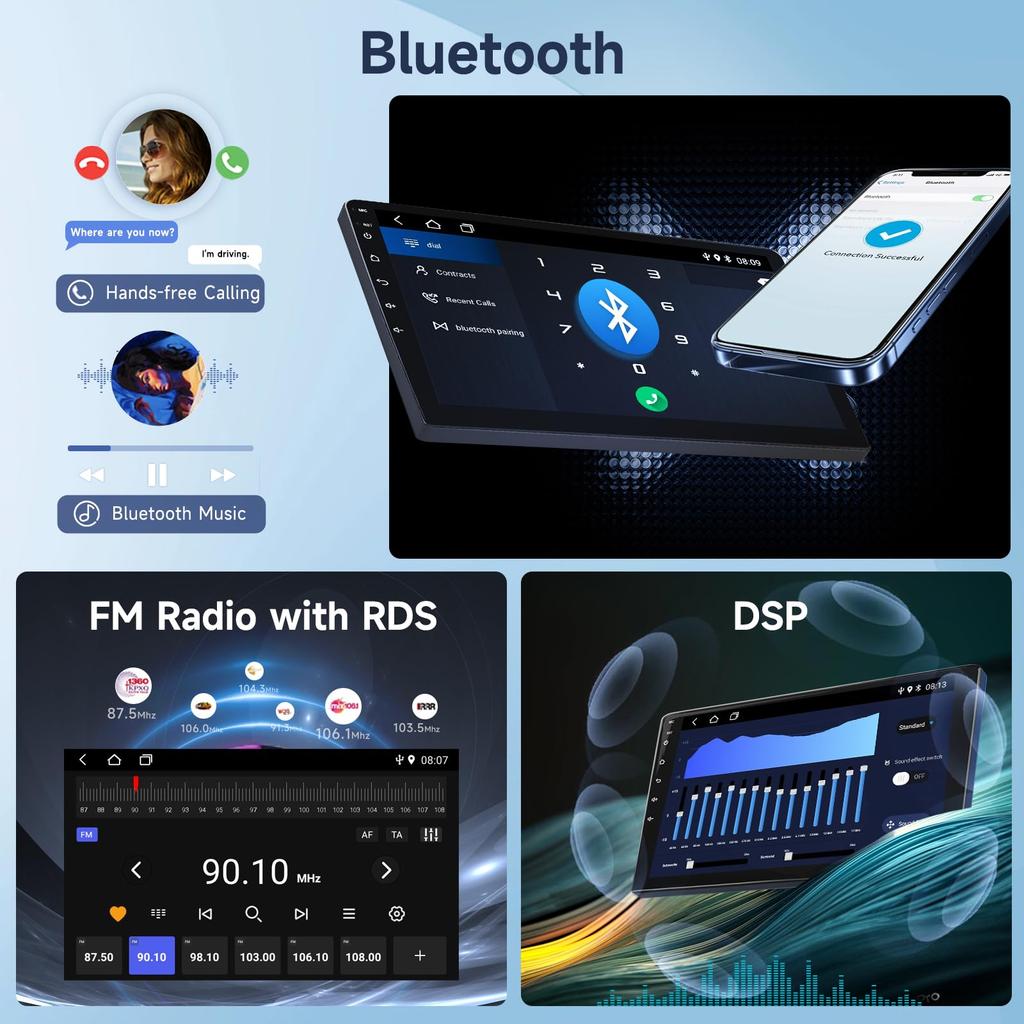 Hodozzy Android Car Audio Bluetooth 2 DIN Zoll IPS Touchscreen Auto Multimedia unterstützt Autoradio GPS DSP Spiegel FM RDS SWC mit Rückfahrkamera