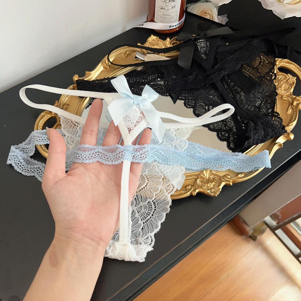 Women's Thong Sexy Lace Panties Women's Low Waist Pure Desire Bow Breathable Seamless Smooth and Soft Lingerie
