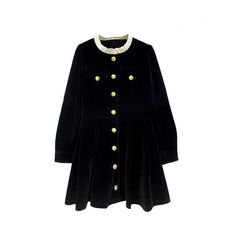 [Cord-Verbund-Milchseide] Französisches kleines Duft-Hepburn-Stil-Samtkleid für Kinder, kurze Taille im Herbst und Winter