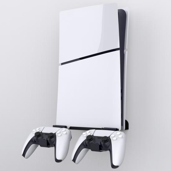 Wall Mount Bracket Stand Base with 2 Controller Mounts for PS5 Slim Digital Disc Editions Slim