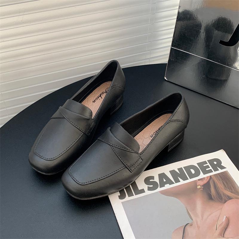 Women's Summer Square-Toe PVC Slip-On Sandals – Low-Heel Solid Color