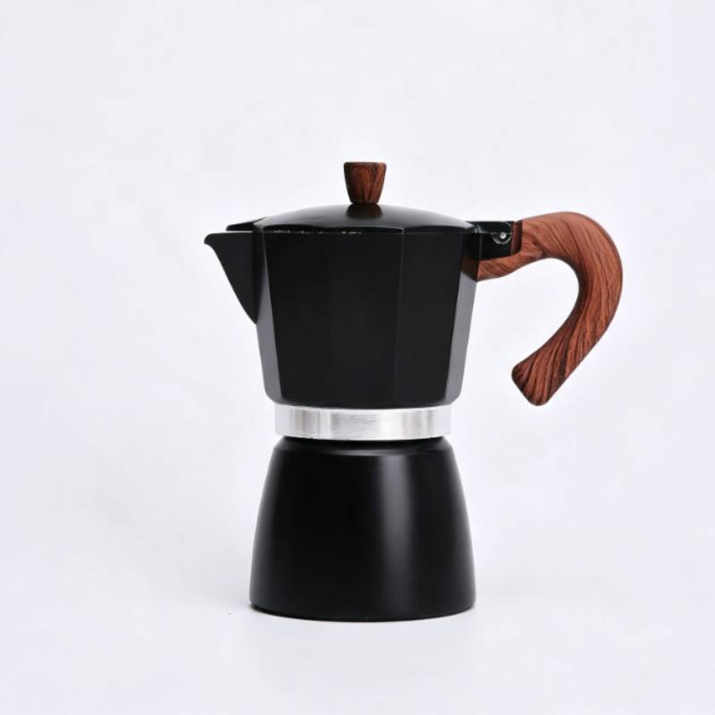 Caffettiera Moderna Minimalista in Alluminio con Manico in Legno per la Preparazione in Casa