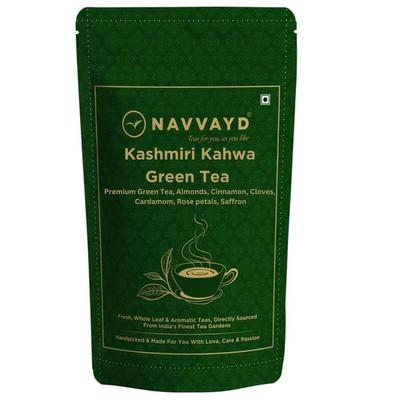 Navvayd Kašmírský Kahwa (100 g, 50 šálků), S pravým kašmírským šafránem, kardamomem a růžovými lístky, volné listy - užijte si teplé i studené