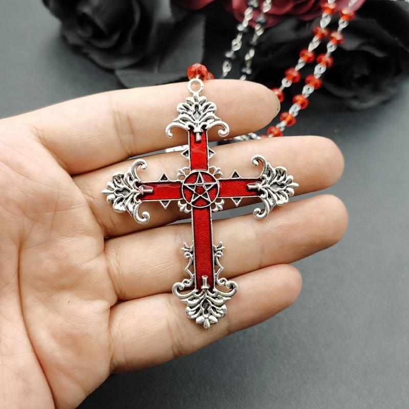 Pentagramm Umgekehrtes Kreuz Rosenkranz Baphomet Okkult Gothic Sigil of Satanic Schmuck Teufel Halskette Trad Goth Schmuck Geschenk Handmade