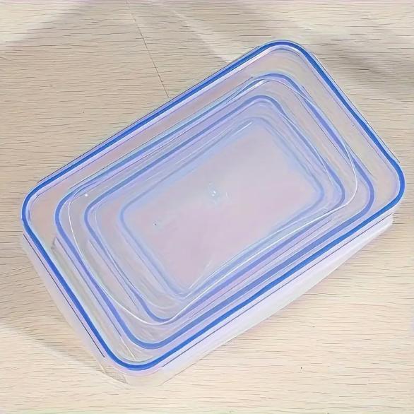 4Pcs Kitchen Refrigerator Sealed Rectangular Refrigerator Storage Box W/ Lid Plastic Crisper Microwave-Heated Lunch Storage Box