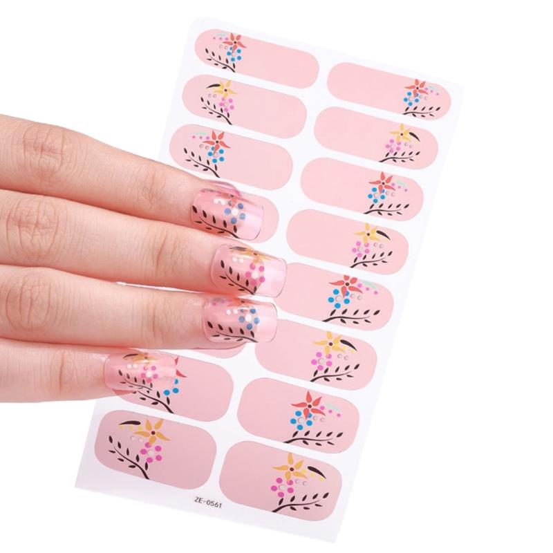 Nail Polish Sticker Self-Adhesive Nail Sticker Manicure Sticker Full Nail Wraps Waterproof Nail Strips with Nail File