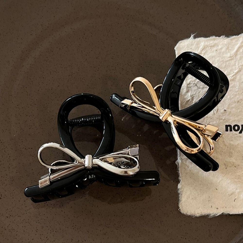 Acrylic Bow Hair Claw Korean Style Bow Crab Clip Simple Metal Bow Claw Clip Daily